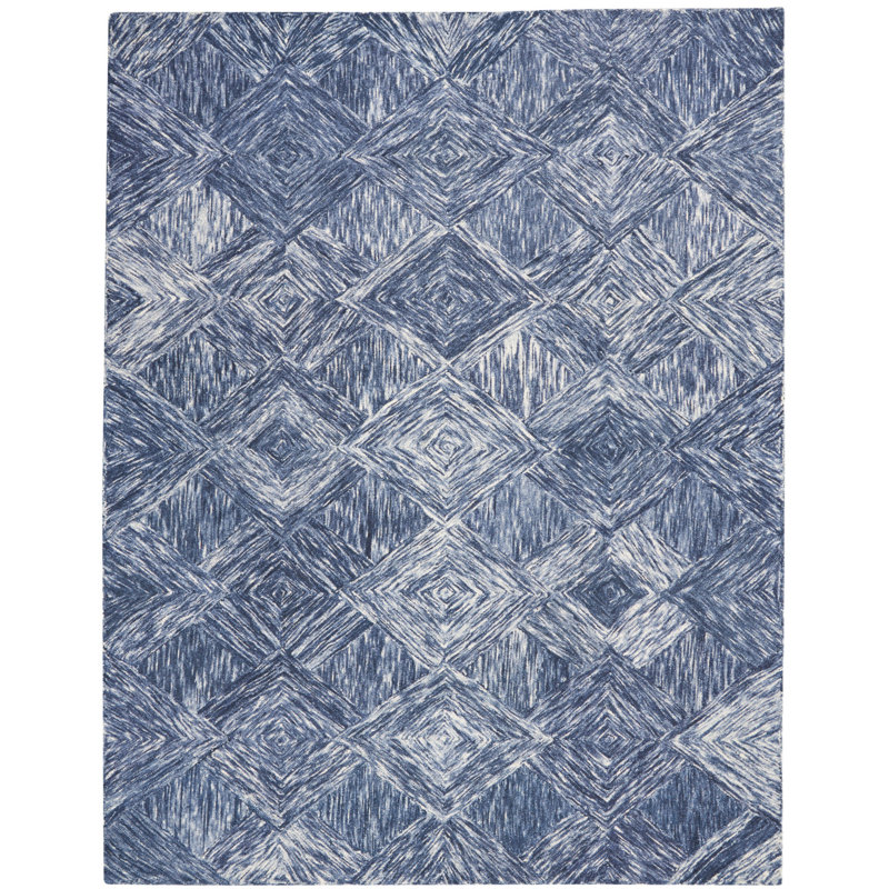 Tapis bleu denim et ivoire en laine 8 pi x 11 pi