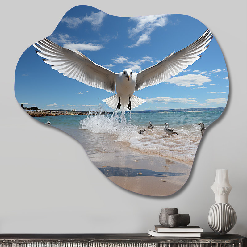 Blue Seagulls In Flight At Beach - Seagull Cloud Shape Assymterical Metal Wall Sculpture, 22" H x 30" W