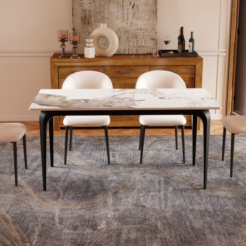 Yianna Modern Stone Dining Table for Modern Kitchen Living Room, Home and Office, Black, Pandora, 29.53"H x 63"L x 31.5"W