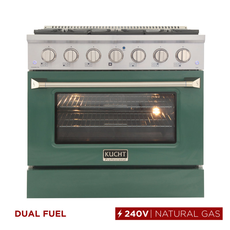 Kucht 36'' W Dual Fuel Free Standing Range, Green, Natural Gas