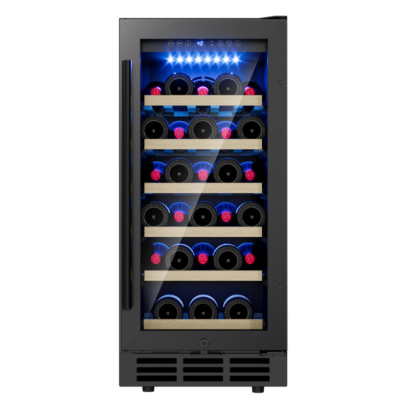 Euhomy 15 Inch 28 Bottles Under-Counter Refrigerators, Single Zone Wine Fridge, Wine Refrigerator Digital Temperature Control, Freestanding Wine Chiller With Removable Shelves