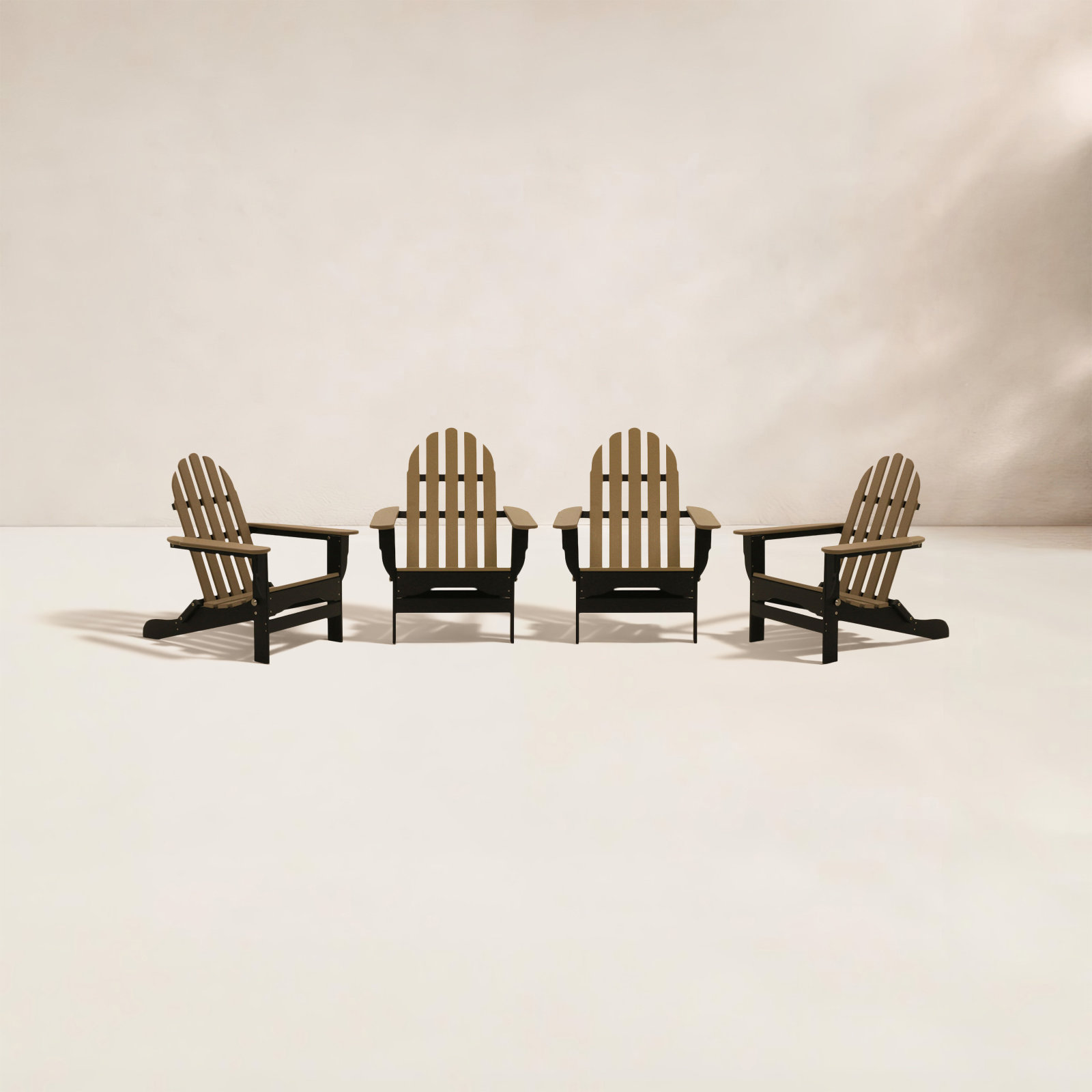 Leighton Foldable Outdoor Adirondack Set, Black/Weathered Wood