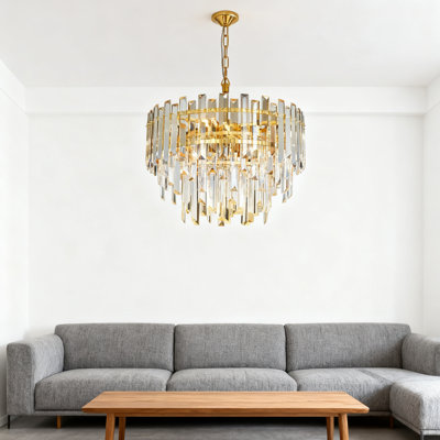 Modern 3-Tier Crystal Chandelier With 6 Lights, Luxury K9 Crystal Pendant Light Fixture For Dining Room, Living Room, Foyer In Gold Finish