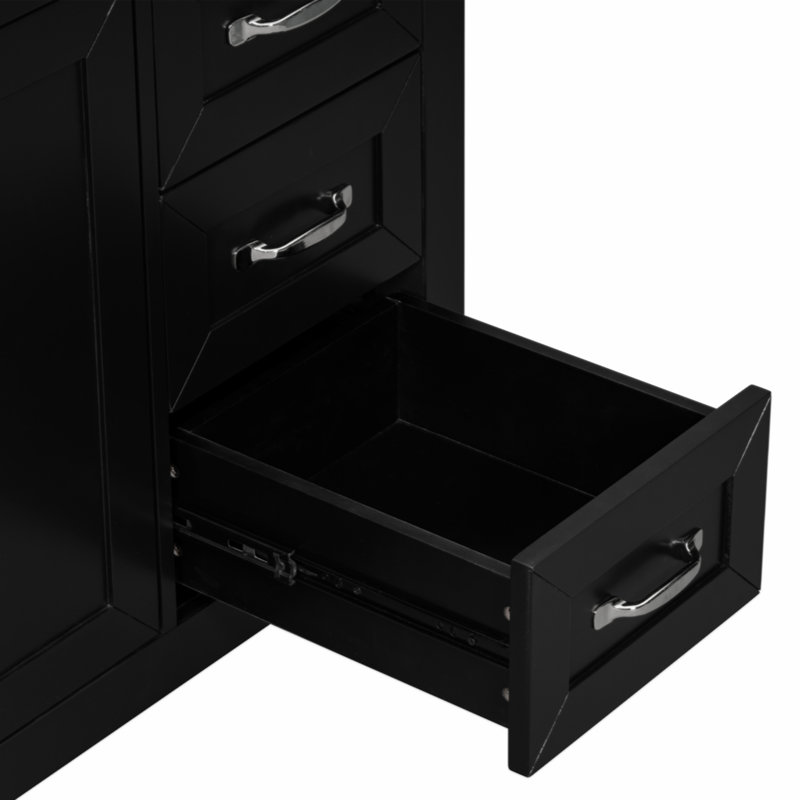 35.98'' Single Bathroom Vanity with Solid Wood+MDF Top, Black