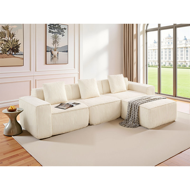 Canapé modulaire en velours côtelé avec combinaison libre et désossé, Velours côtelé beige