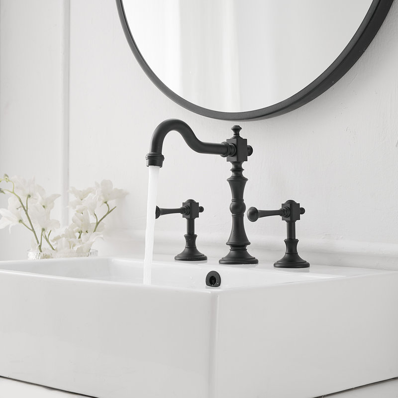 8 In. Widespread Double Handle 3 Hole Bathroom Faucet, Matte Black