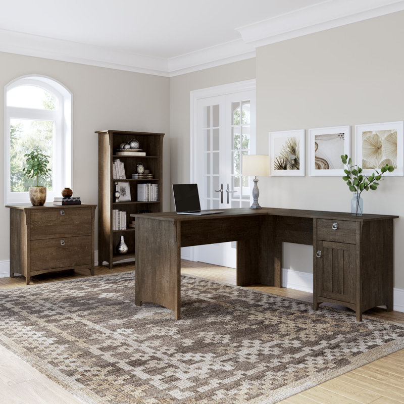 Khadesha 3 Piece Computer Desk Office Set, Ash Brown