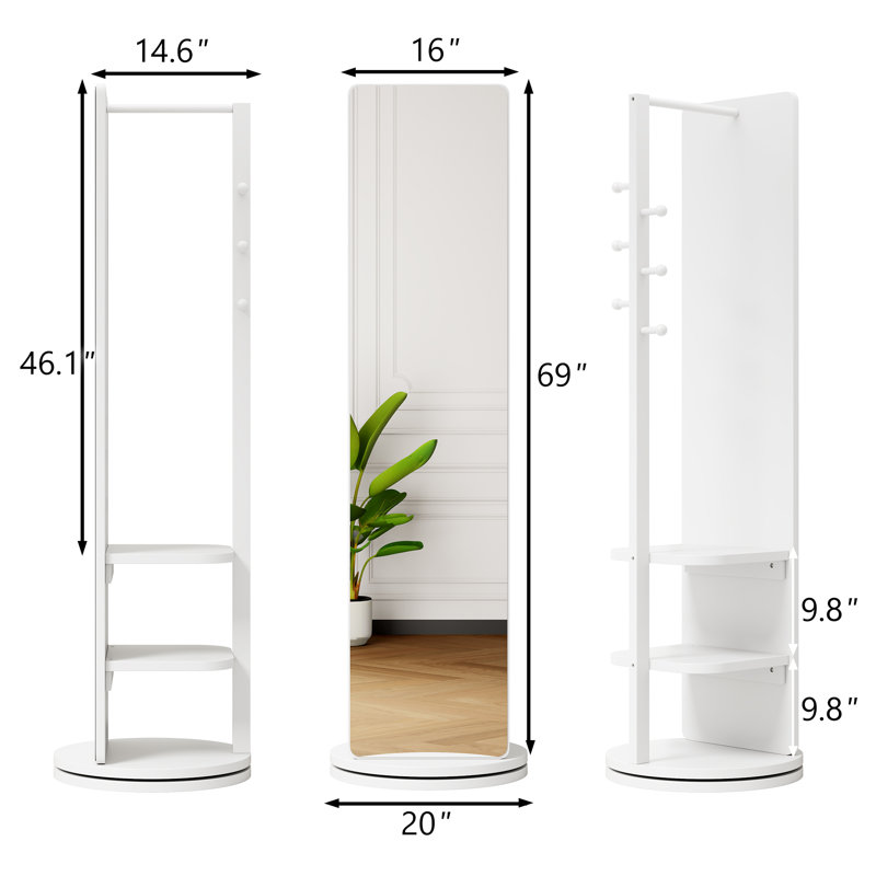 Miroir de plancher en bois massif avec miroir 360 °