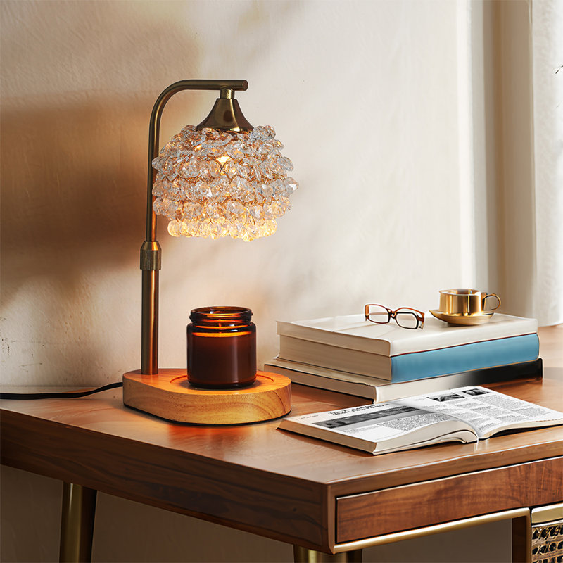 Candle Warmer Lamp with Timer & Dimmer - Adjustable Height with Gold Crystal Shade - Includes 2 Bulbs for Wax Melts, Gold