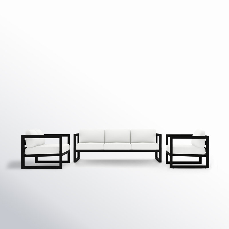 Avion 3 Piece Sofa Loveseat Set, Canvas Natural Sunbrella® Canvas, Black