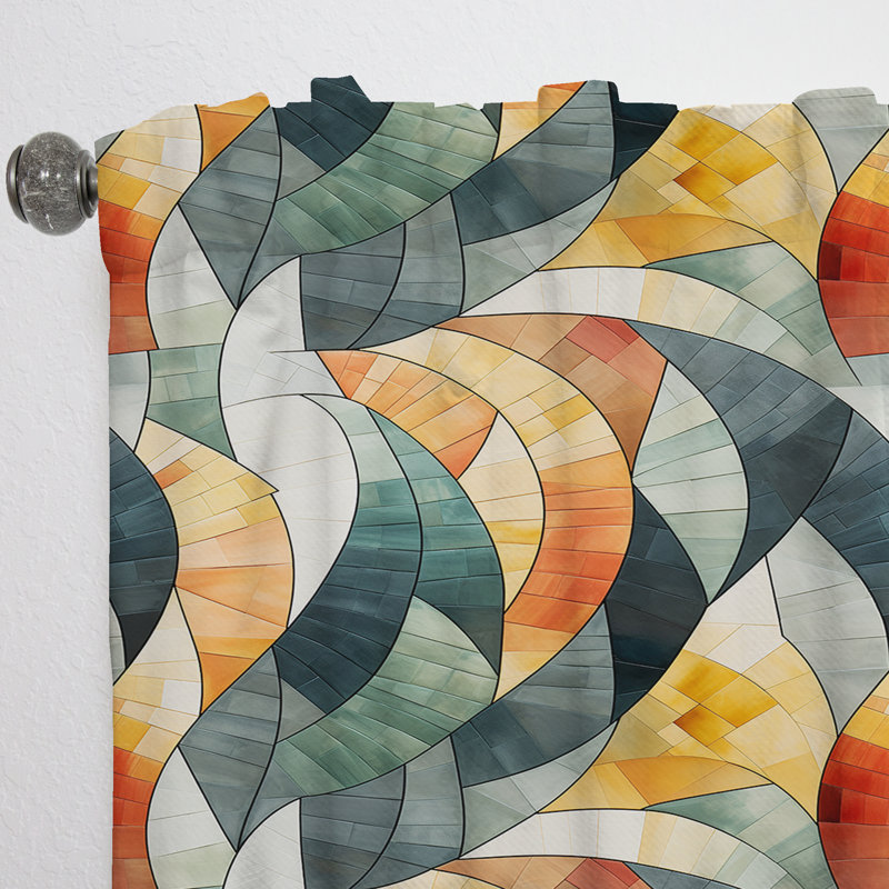 Motif de mosaïque géométrique orange et vert - Rideau obscurcissant géométrique abstrait - 1 panneau, L 52 po x L 84 po