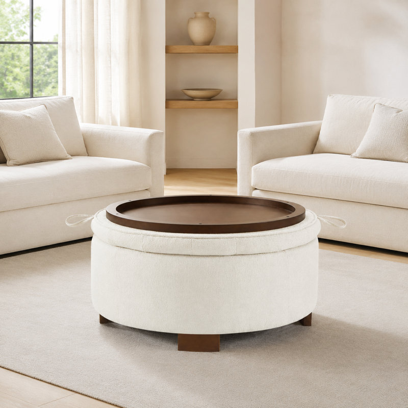 Repose-pieds rond multifonctionnel avec couvercle rabattable réversible, repose-pieds moelleux rembourré avec compartiment de rangement caché spacieux, pieds robustes en bois durable, siège supplémentaire double usage