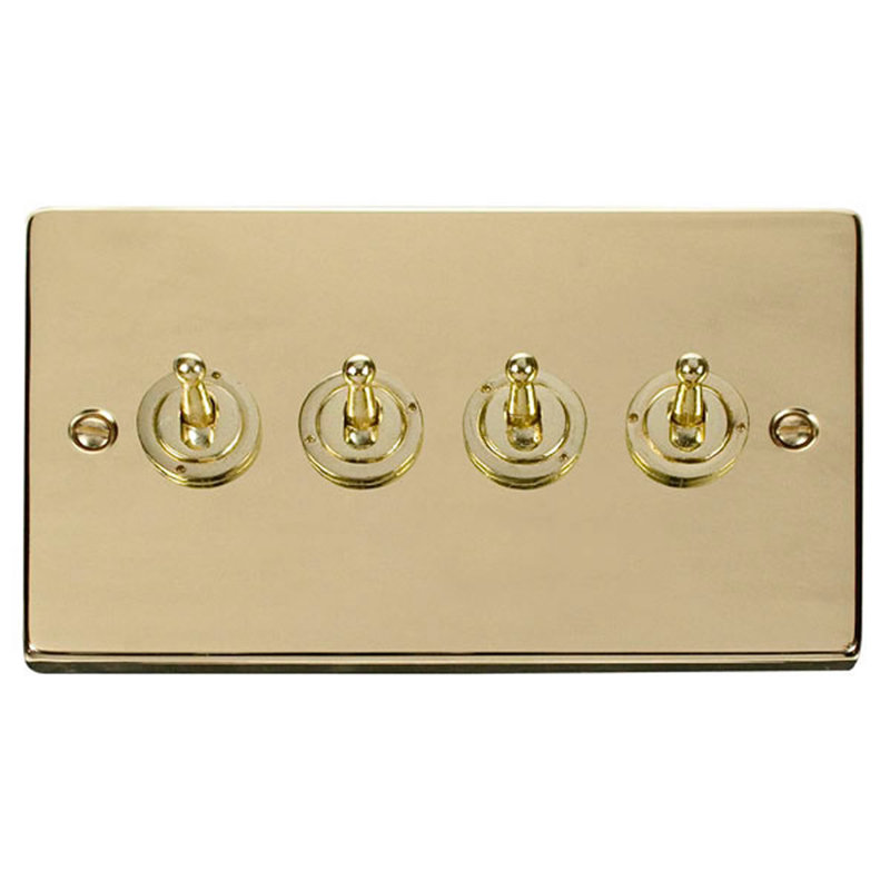 Polished Brass 4 Gang 2 Way 10AX Toggle Light Switch
