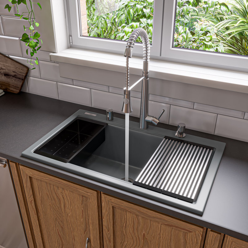 34'' L Single Bowl Granite Kitchen Sink, Titanium