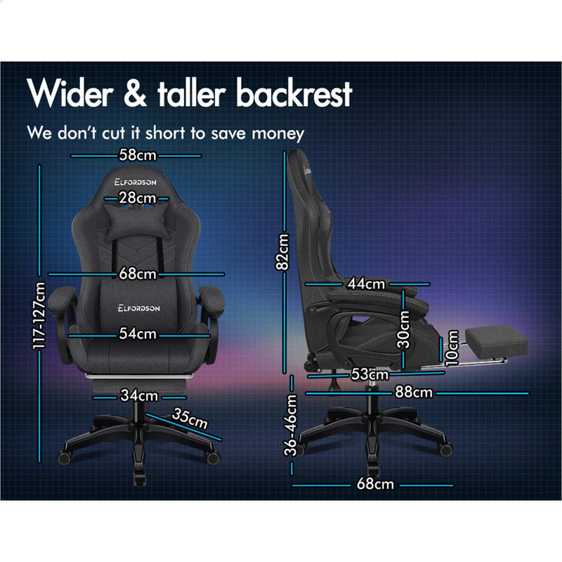 Brayden Studio Gaming Chair with Headrest, Fabric, Dark Grey
