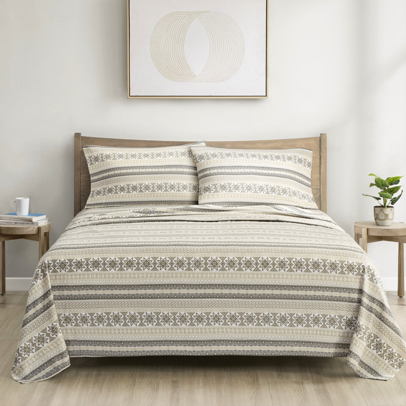 Drap en flanelle 100% coton grand format - confortable et pour un repos paisible, imprimés variés, drap plat, matelas ajusté de 14 po, 2 taies d'oreiller, lavable à la machine, literie, divers