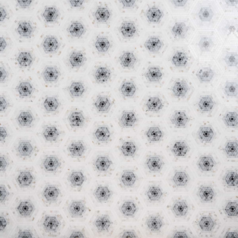 Ako 6" Hexagon Marble Micro Mosaic Tile, Grigio Gray