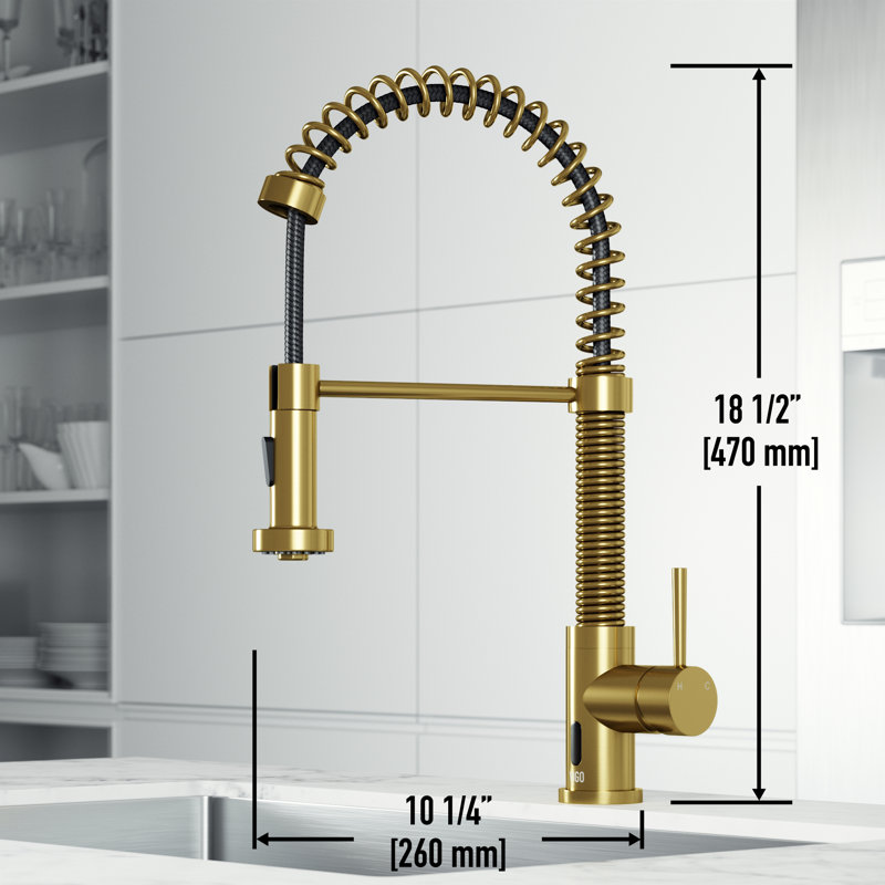 Edison 19" H 1-handle Pull-Down 2-Function Sprayer Touchless Kitchen Faucet, Matte Brushed Gold