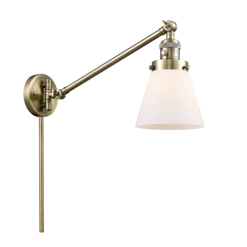 Pelkey Swing Arm Sconce, Matte White Cased, Antique Brass, 60 Watt Vintage Incandescent Bulb