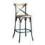 Tabouret de bar à dossier croisé turquoise antique et chêne antique
