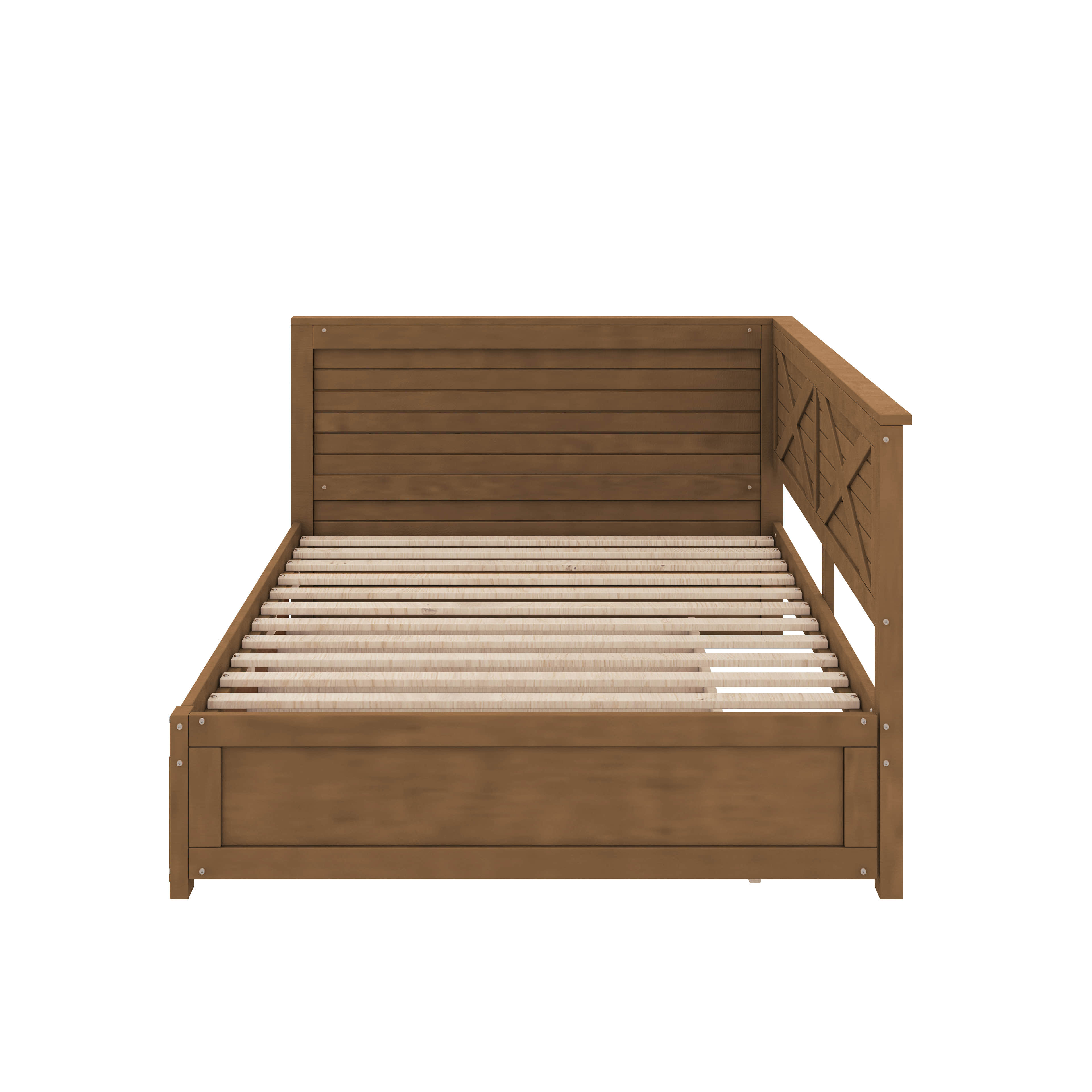 August Grove® Twin Size Wood Daybed With Trundle And Rustic Guardrail ...