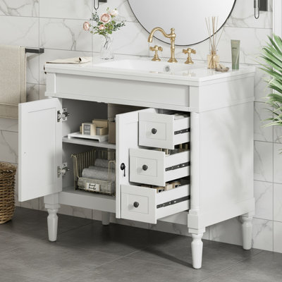 Armoire de rangement moderne de 36 po avec lavabo en céramique, portes à fermeture en douceur et tablettes réglables - Certifié EPA / CARB