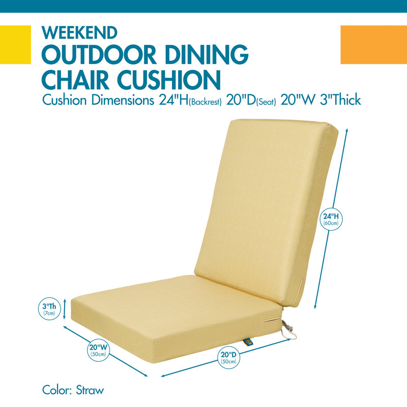 Weekend Outdoor 3'' Dining Chair Seat Cushion, 20" H x 44" W x 3" D, Straw