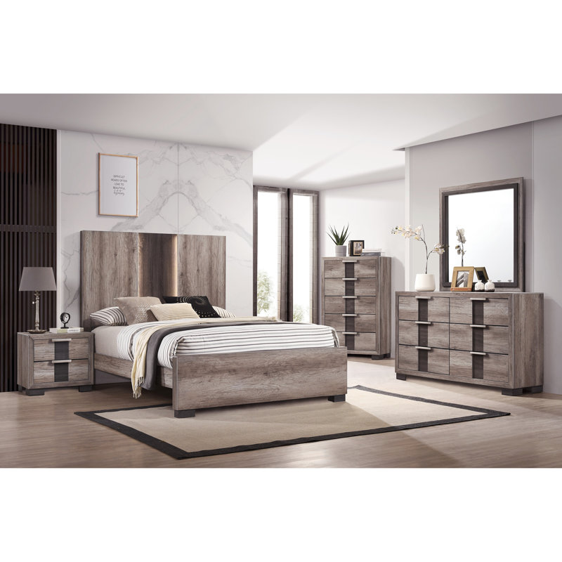 Table de chevet pour chambre à coucher - Finition contemporaine en métal deux tiroirs, Brun