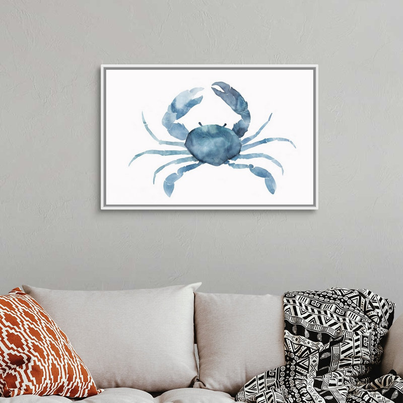 Reproduction d’art sur toile, "Blue Crab" par Isabelle Z, Cadre blanc, H 26 po x l 38 po x P 1,75 po