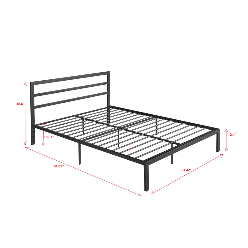 Base de lit grand format en métal avec tête de lit - Base plateforme en acier gris anthracite moderne, aucun sommier tapissier requis