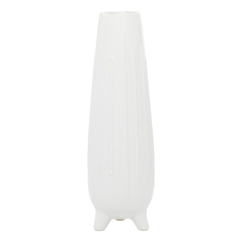 Cosmoliving By Cosmopolitan White Ceramic Contemporary Vase, 20.10" H x 6.20" W x 6.25" D