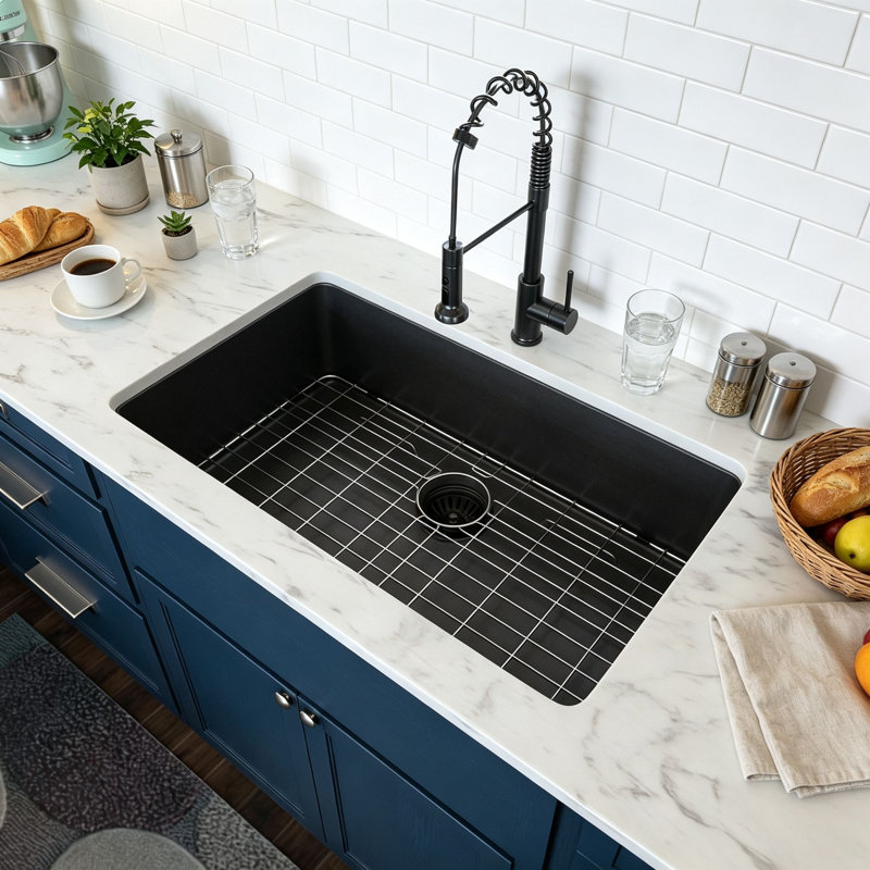 Évier de cuisine à simple cuve en acier inoxydable de calibre 16 encastrable noir 33 po x 19 po x 10 po avec accessoires Topcraft