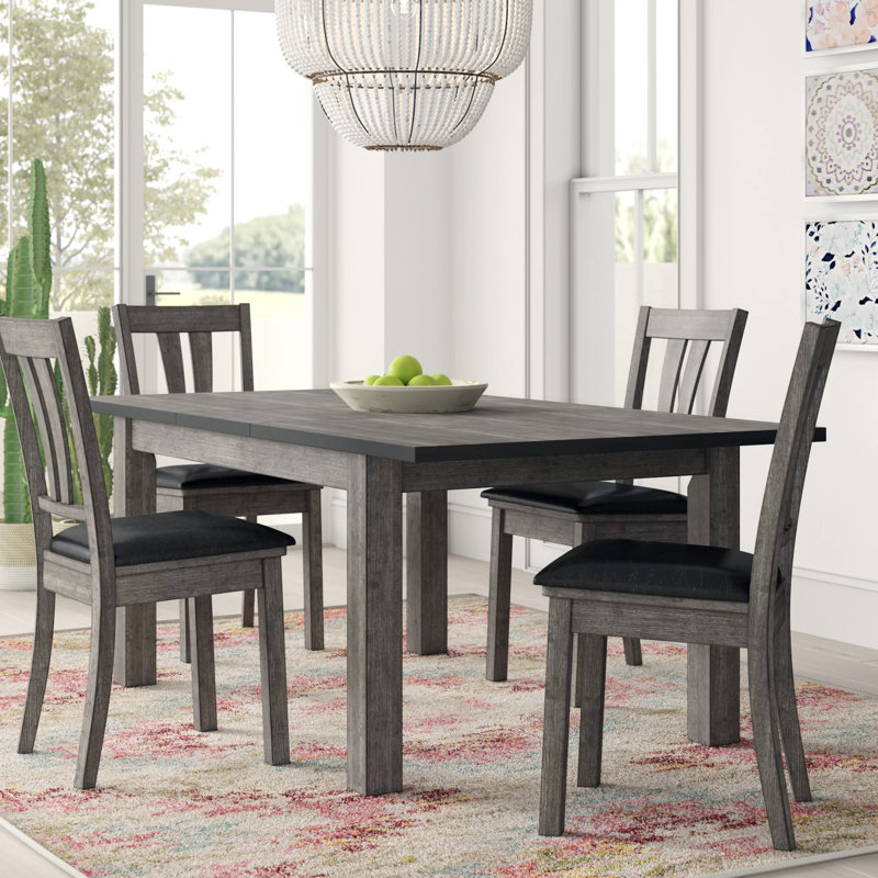 Katarina 4-Person Extendable Dining Set with Upholstered Slat Back Chairs 
