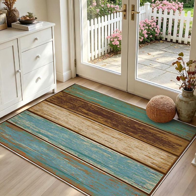 Tapis d'intérieur rétro en bois transparent lavable à la machine, Rectangle 39 po x 63 po