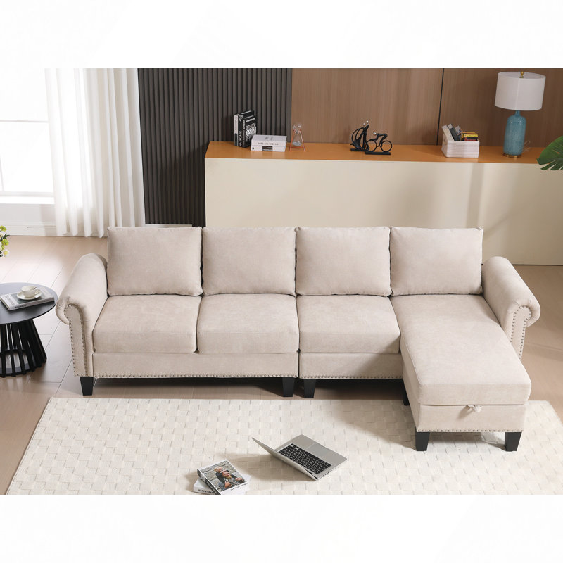 Convertible Sectional Sofa With Storage,L-Shaped Sofa,Four-Seater Sofa,Modern Linen Fabric Sectional Couches For Living Room
