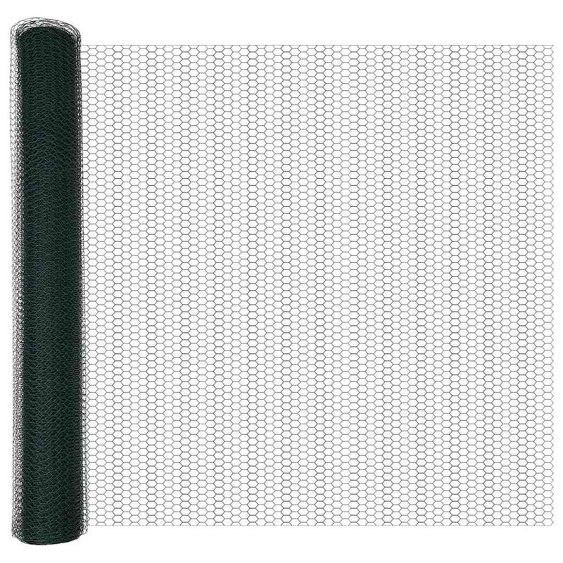 Vidaxl Fence With Posts -Coated Steel, Green, 120cm H x 2500cm W x 3.2cm D