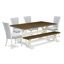 L'ensemble de table de salle à manger 6 pièces contient une table de salle à manger rectangulaire et 4 chaises rembourrées en tissu bleu lin avec un banc, lin blanc-1101278477-1101278479