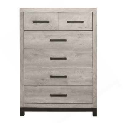 Commode de chambre à coucher bicolore à finition grise 1 pièce avec 5 tiroirs de rangement