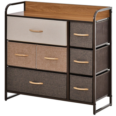 7-Drawer Fabric Dresser, 3-Tier Storage Organizer Tower with Steel Frame and Maple Wooden Top for Bedroom Entryway