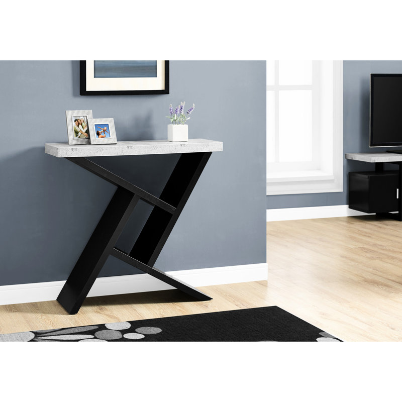 Console rectangulaire spacieuse pour couloir - Table contemporaine en stratifié gris et noir avec base angulaire, salon moderne et espace de rangement