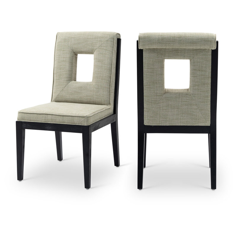 Chaise d'appoint Flore, Tissu texturé en lin vert, Noir