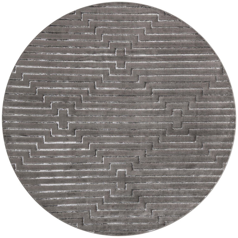Tapis contemporain gris et argent Etowah, Rond 10 pi