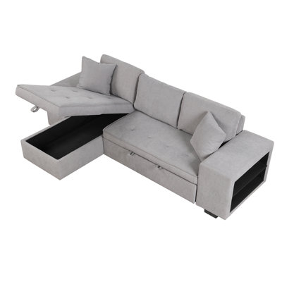 Pull Out Sleeper Sofa Reversible L-Shape 3 Seat Sectional Couch With Storage Chaise And 2 Stools For Living Room Furniture Set