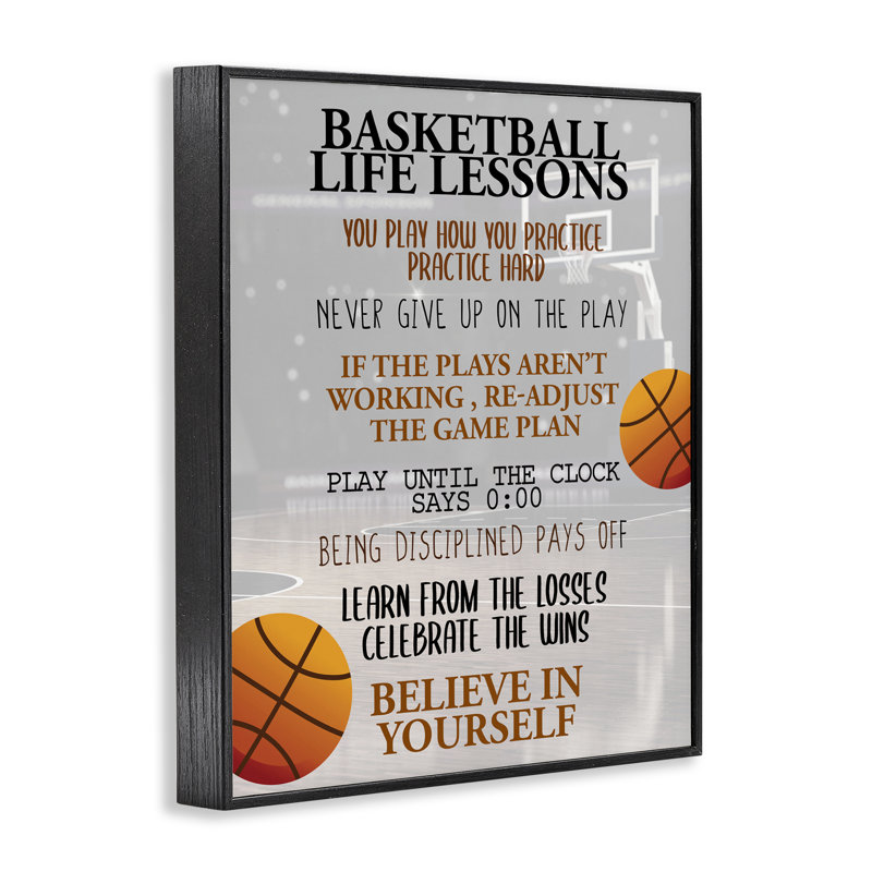 «Basketball Life Lessons», estampe numérique, conception de Kim Allen, H 20 po x l 16 po, Giclée encadrée noir minuit