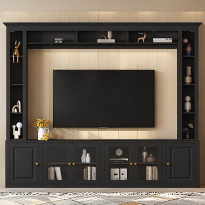 Modern 4-Piece Entertainment Centre Wall Unit with Bookshelves & Large TV Stand, 92" Media Console with Glass Doors & Storage for TVs up to 80"