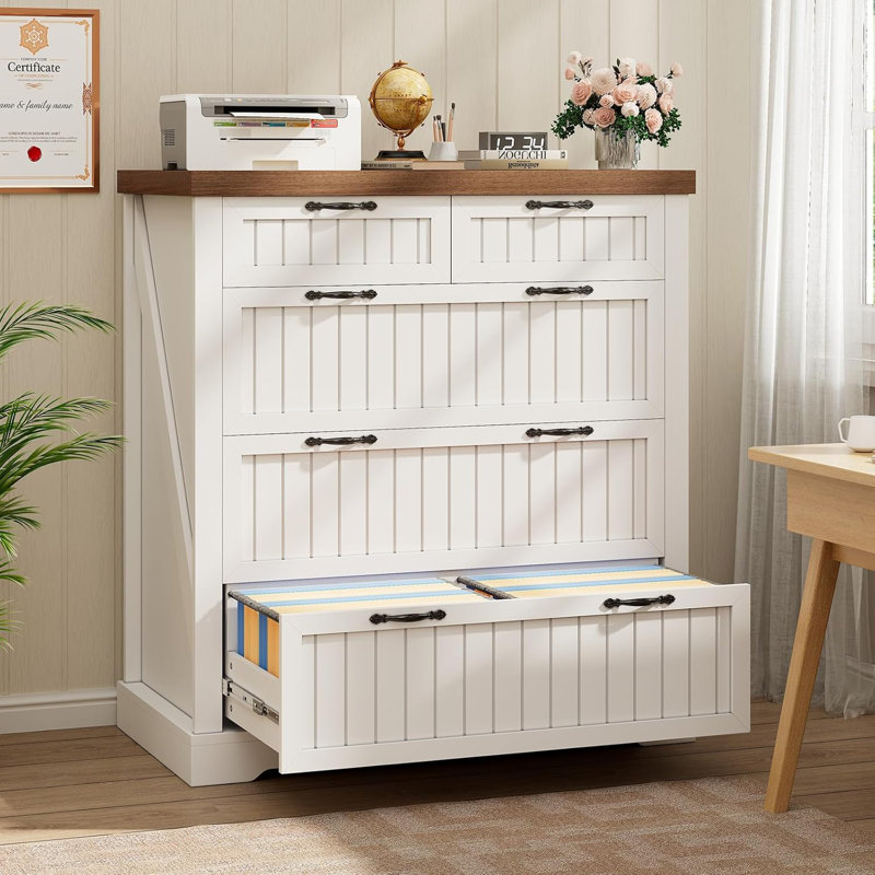 Classeur à 5 tiroirs, classeurs 33,5 "Farmhouse, Blanc