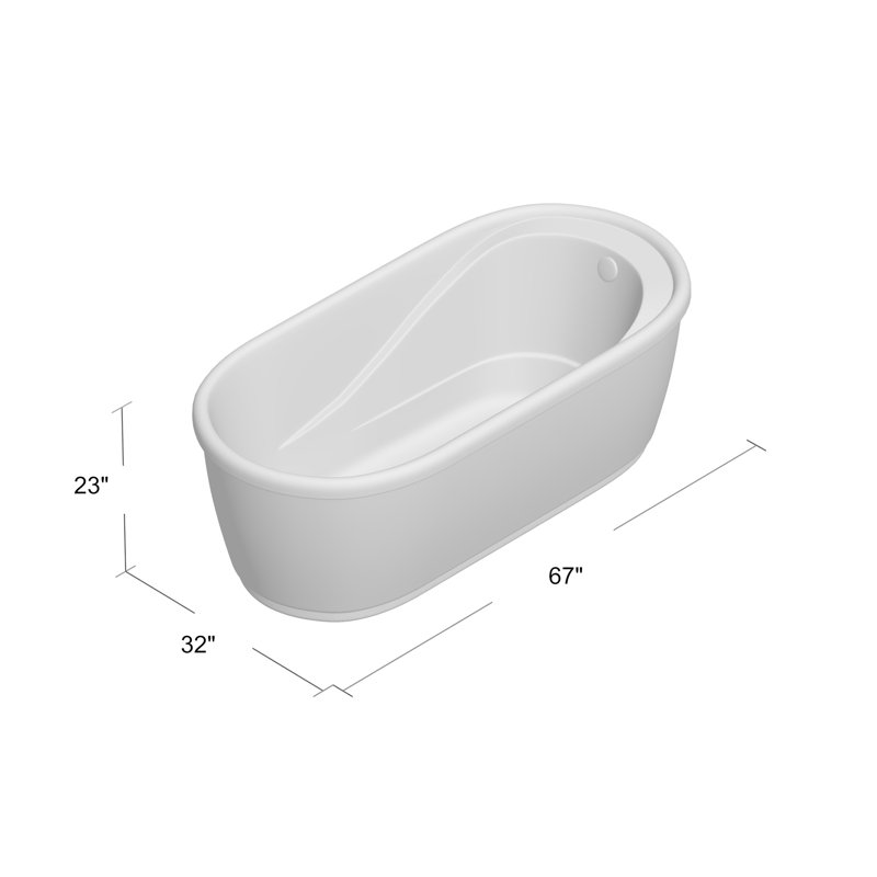 59" x 29.5" Freestanding Soaking Bathtub, 23" H x 67" L x 32" W