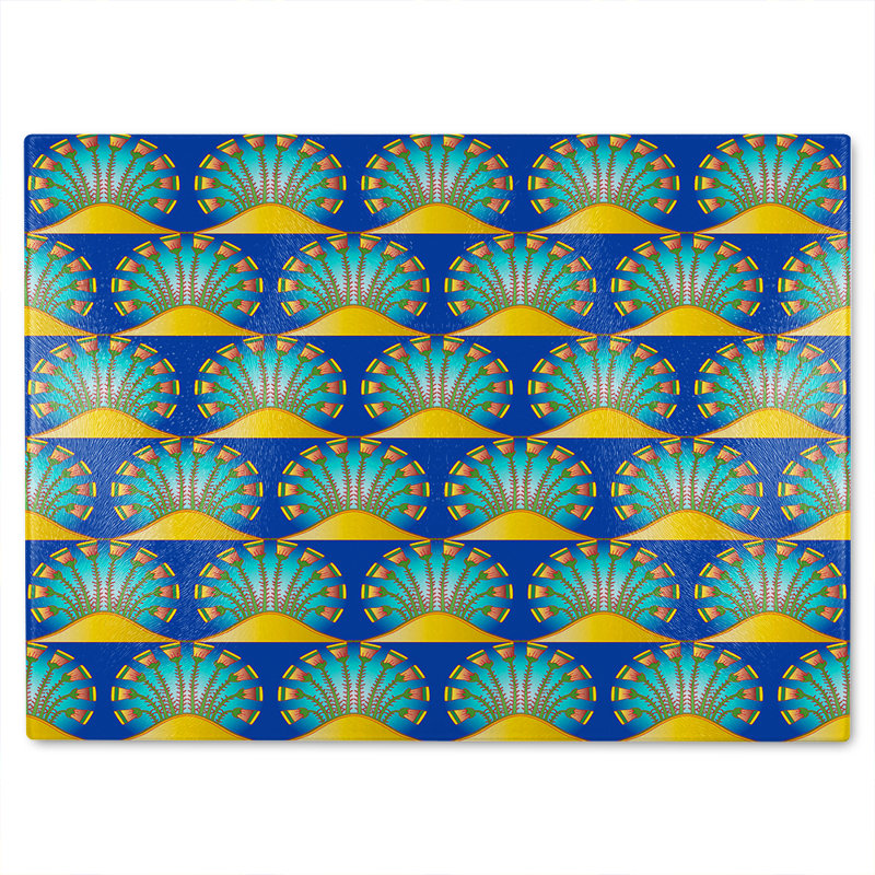 Egyptian Style Motif Glass Chopping Board, 40cm L x 28cm W