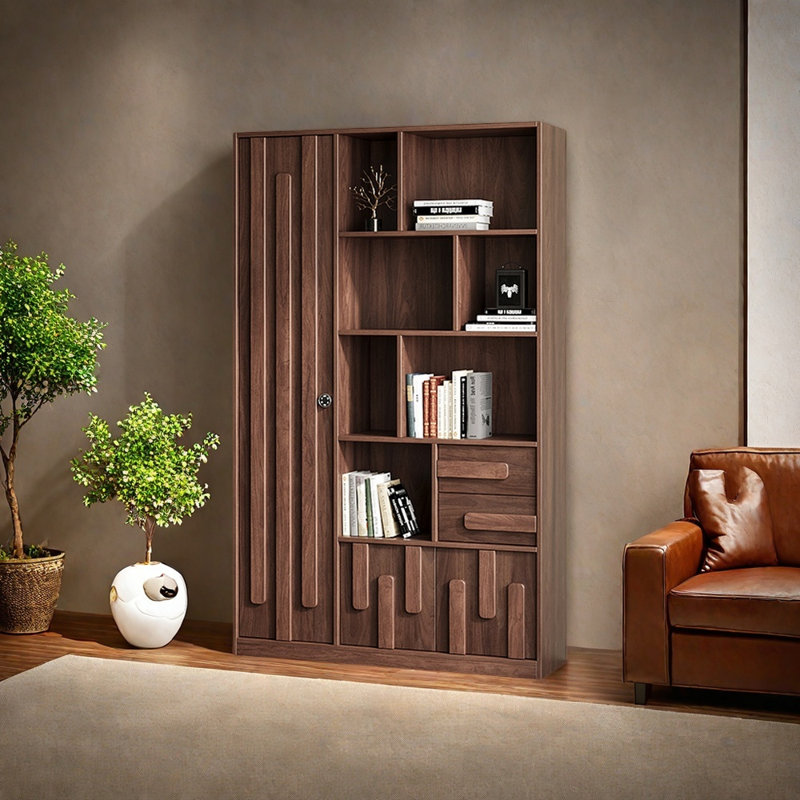 Bibliothèque de rangement de style chinois, Brun, (7 tablettes) H 78,74 po x l 55,12 po x P 13,78 po