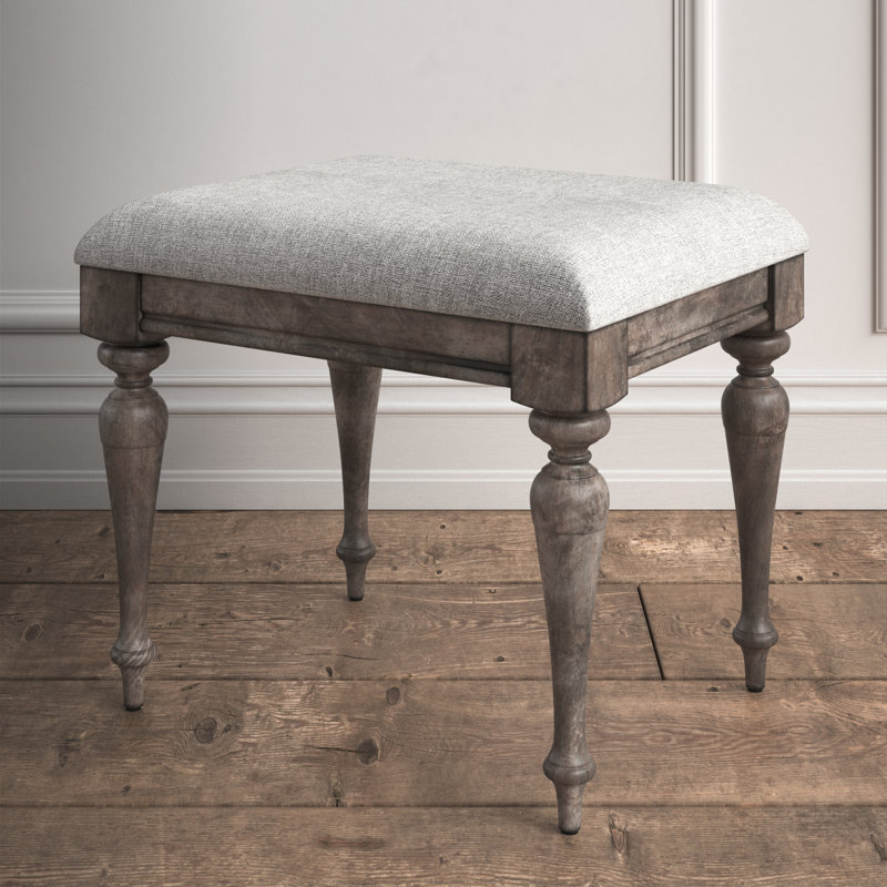 Solid + Manufactured Wood Accent Stool, Driftwood Gray, Off White